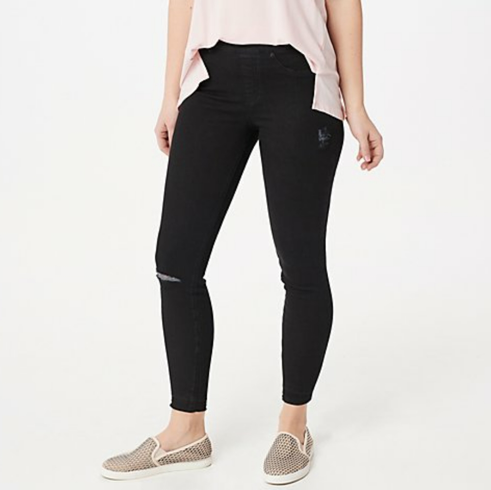SPANX DISTRESSED VINTAGE BLACK SKINNY JEANS